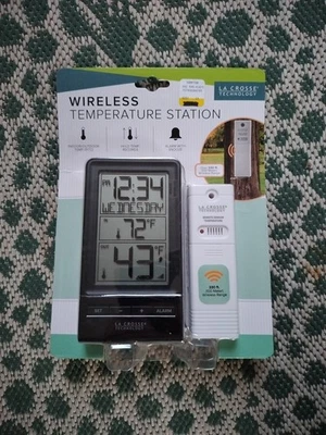 308-1415BW La Crosse Digital Wireless Thermometer w/Time, Black BRAND NEW SEALED - Image 1 of 2