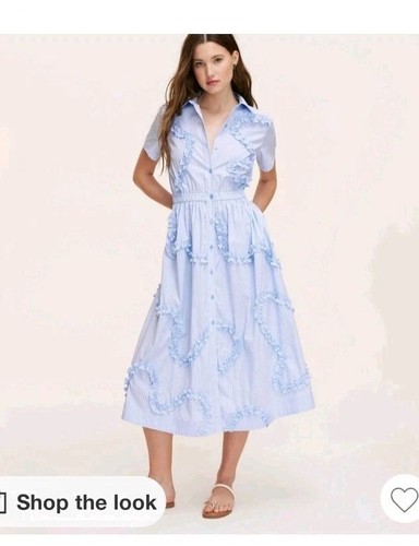 Abito Camicia Midi Manica Corta Nastro Target Kate Spade Blu Bianco Grande L