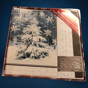 Glitter Woodsy Snowy Christmas Tree 25 Hallmark Deluxe Holiday Cards Foil Seals - Picture 1 of 6