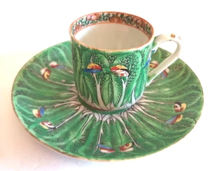 Antigua taza y platillo de té/café con mariposa de repollo chino Bok Choy del siglo XIX - Imagen 1 de 12