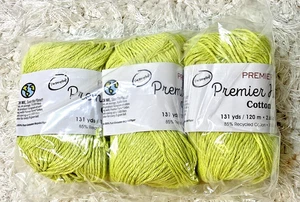Drei Packungen 131 Yards pro Knäuel Premier Home Baumwollgarn limettengrün #38-21 - Bild 1 von 3