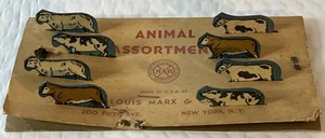PreWar Original Store Card Marx 8 Farm Animal Assortment Miniatures Tin Animals - Picture 1 of 9