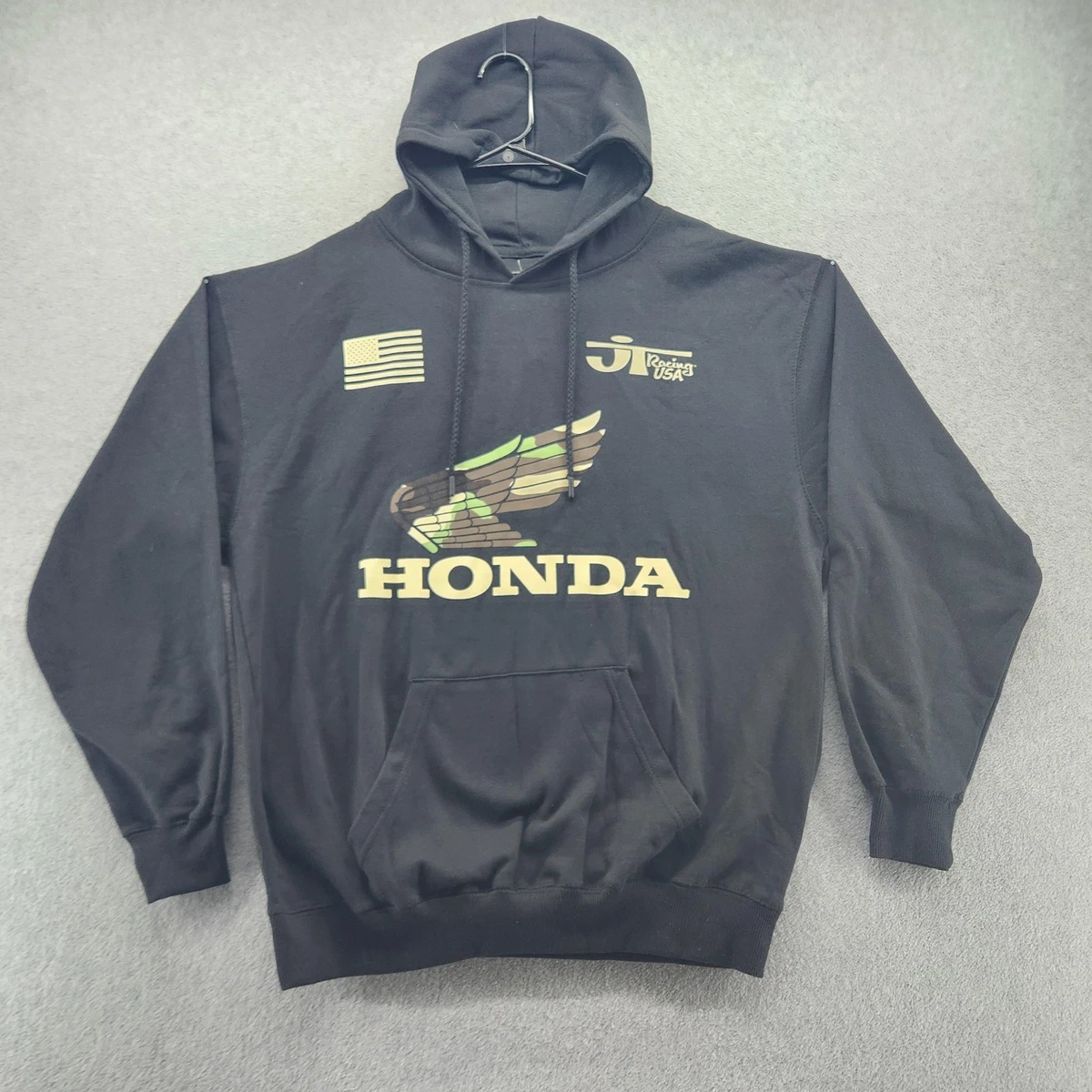 Factory Effex Honda Wing Men's Pullover Hoody - Black/Charcoal Color Block, Screen Print Logo, Size XXL