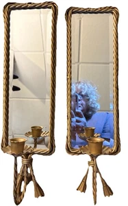 Vintage Homco Brass Metal Rectangular Mirror Sconce Candle Holder Ornate Glam - Picture 1 of 3
