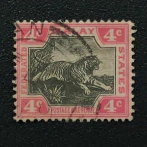 1900-1901 Stamp Federated Malay States-Used-4c black & carmine-Leaping Tiger - Picture 1 of 2