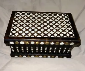PUZZLE Mother Of Pearl Inlaid Wood Jewelery Chest Box 10"x6"x5" Handmade Turkish - Picture 1 of 15