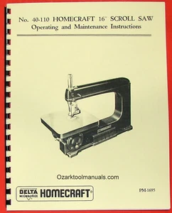 HOMECRAFT DELTA 40-110 16" Jig-Scroll Saw Owners Instruction Parts Manual 0363 - Picture 1 of 8