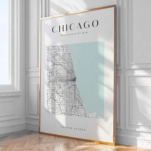Chicago City Map Art Print Stylish Wall Decor Framed Poster - Picture 1 of 5