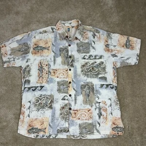 Kahala Mens Hawaiian Shirt XL Camp waves sea Print Fishing Retro linen blend - Picture 1 of 18