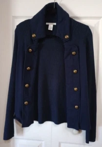 Charlotte Russe Women's Cardigan Open Front Navy Blue Large Accent Buttons Sz L - Picture 1 of 7
