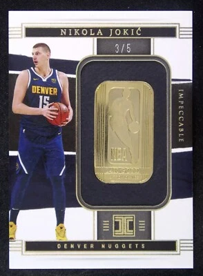 2021-22 Panini Impeccable Nikola Jokic #15 Nuggets NBA Logo 14K Gold Bar /5 - Image 1 of 4
