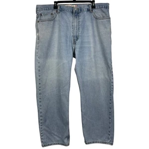 Levis 505 Regular Straight 42x29 100% Cotton Light Wash Denim Blue Jeans Zip - Picture 1 of 8