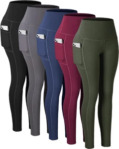 Leggings XL Pockets Women 5-Pack High Waisted Tummy Control Workout Yoga Pants - Picture 1 of 11