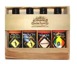 Hot Sauce Gift Set Habanero Chipotle Garlic Sweet Sauce 4 Pack Wicked Tickle - Picture 1 of 8