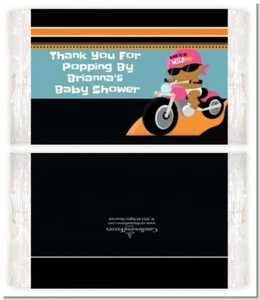 Motorcycle African American Girl - Custom Baby Shower Popcorn Wrappers-Set of 12 - Picture 1 of 4
