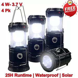 4 Pk Portable LED Camping Lantern, Flashlight Survival, Solar & USB Rechargeable - Picture 1 of 6