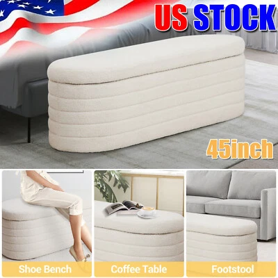 Banco 45.5" Peluche Terciopelo Sofá Almacenamiento Otomano Reposapiés Herramienta Sala Extremo Cama Foto 1 de 4