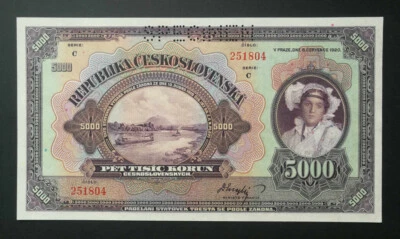 Czechoslovakia 5000 Korun 1920 SPECIMEN UNC- - Image 1 of 2