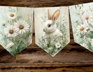 Frühling Blumen Ostern Wimpel Hasen & Gänseblümchen Frohe Ostern Wimpel Dekoration - Bild 1 von 4