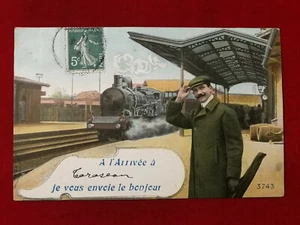 CPA 13 TARASCON je vous envoie le Bonjour - Train - Locomotive - Chef de GARE - Imagen 1 de 2