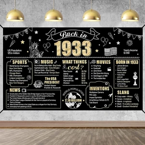 Large 90Th Birthday Banner Backdrop Decorations for Women Men, Black Gold Back i - Picture 1 of 12