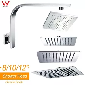 KYLINS Chrome Square 8/10/12" Rain Shower Head Gooseneck Wall Arm Set Mixer Tap - Picture 1 of 19