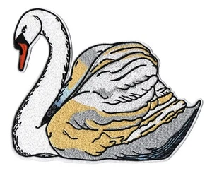 Large Swan - Embroidered Patch - 22.5cm x 17.5cm - Gold - Silver - Black - Right - Picture 1 of 2