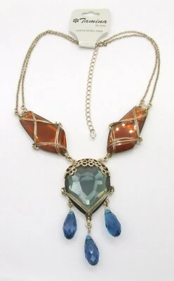 NUEVO CON ETIQUETAS 16" STELLA Grueso Imitación Zafiro y Topacio Envuelto Cristal Gargantilla Collar Foto 1 de 3