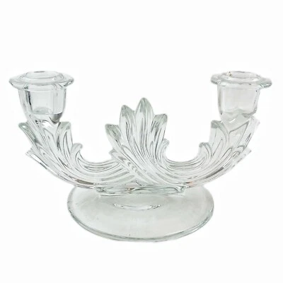 Vintage Fostoria Baroque Pattern #2496 Duo Double Candlestick Holder Clear Glass - Image 1 of 4