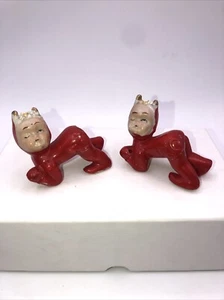 Lot Of 2 Vintage Japan 1950’s Ceramic Devil Pixies/ Devils/ Elves Free Shipping - Picture 1 of 12