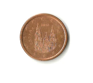 SPAIN 2012 1 EURO CENT COIN image of SANTIAGO DE COMPOSTELA; GOOD CIRCULATED - Picture 1 of 2