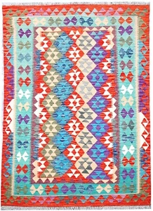 Handmade VTG Oriental Wool Large Red Livingroom Bedroom Kilim Area Rug 197x147cm - Picture 1 of 5
