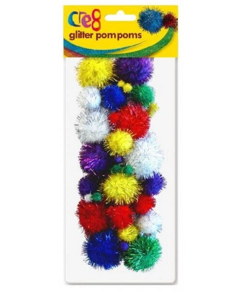 The Cre8® Glitter Pom Poms 42 Pack Art Kids Toys Create Colour Crafts Children - Image 1 of 1
