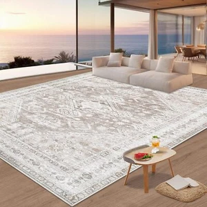 New-Area Rug Vintage 8x10 Living Room Rugs: Large Washable Chenille Print - Picture 1 of 6