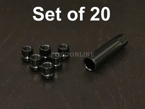 20pc 12x1.5 Spline Black Lug Nuts w/ Key (Cone Seat) Short Open End Locking - Picture 1 of 4