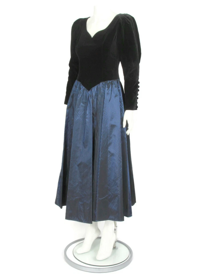 Laura Ashley Vintage Velvet Button Back Steampunk Theatrical Dress 10 Blue - 364 - Image 1 of 4