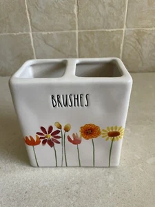 Rae Dunn Brush Or Pencil Holder With Floral Decoration - Picture 1 of 5