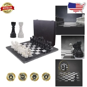 Sophisticated 15” Marble Chess Set With 32 Handmade Pieces - Gift & Decor - Picture 1 of 9