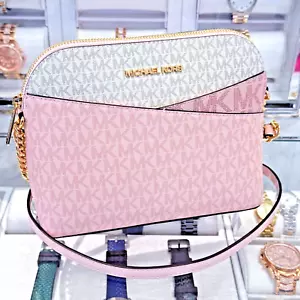 Michael Kors Jet Set Travel MD Dome Crossbody Bag Signature Powder Blush Multi - Picture 1 of 19