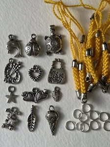 10 YELLOW BRAIDED LANYARDS WITH CHARMS AND RINGS TO ACCESORISE MOBILE PHONES - Picture 1 of 4