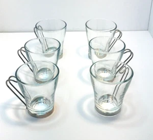 Juego de 6 tazas de café de vidrio con mango de acero inoxidable inspirado en mediados de siglo hechas en Italia - Imagen 1 de 16