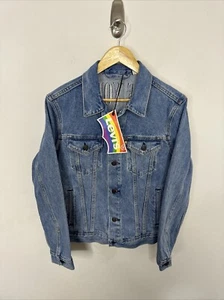 LEVIS Use Your Voice LGBTQ Rainbow Pride Denim Trucker Jacket Mens Size S NEW - Picture 1 of 6