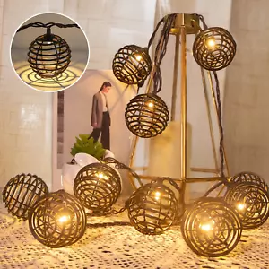 Decorative - Rattan Ball String Lights with 10 Led Bulbs Plug in Rattan Lante... - Picture 1 of 1