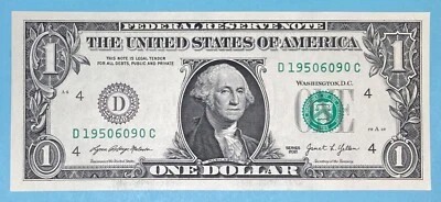 1950 June 9 Birthday Note $1 One Dollar Bill D 19506090 C ( 1950 - 6 - 9 ) UNC - Image 1 of 2