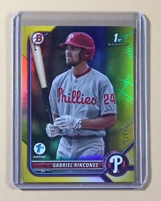 2022 BOWMAN DRAFT CHROME GABRIEL RINCONES PHILLES 1ST EDITION YELLOW FOIL #13/75 - Image 1 of 2
