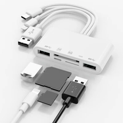 USB 3.0 5 in 1 Hub TF SD Memory Card Reader USB OTG Adapter For iPhone/iPad - Image 1 of 4