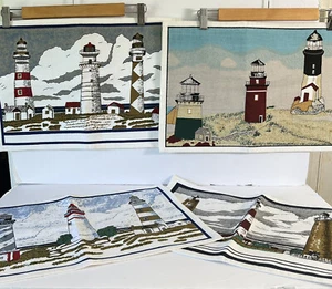 Woven Tapestry Lighthouse Placemat Set of 4 Seaside Ocean Beach 18" by 12.5" - Picture 1 of 8