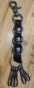 Skull Leather Keychain. Lanyard. Clip on. Black. - Picture 1 of 8