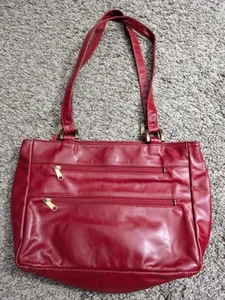 SAS Genuine Leather Handbag Purse(4) Zippers,(2) Pockets* Made In USA Maroon red - Picture 1 of 8
