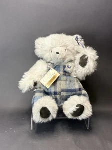 Heidi Gray Teddy Bear Grey Plush Blue Plaid Artist Signed OOAK VTG ARTICULATED - Picture 1 of 15